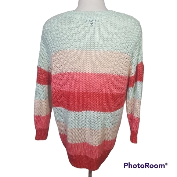 Torrid Multi Striped V-Neck Chunky Knit Pullover Long Sleeve Sweater - Picture 5 of 12